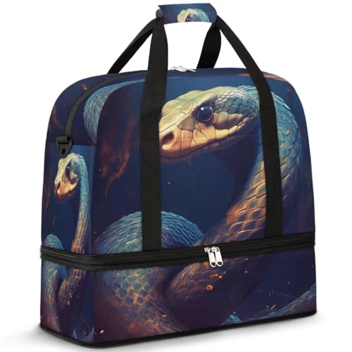 Travel Duffle Bags With Shoes Compartment for Women Men Funny Animal Snake Lightweigh Sports Tote Gym Bag Foldable Canvas Weekender Overnight Carry On Luggage Handle Bag - color: print 11