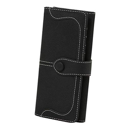 Women's Vegan Leather 17 Card Slots Card Holder Long Big Bifold Wallet - color: Black