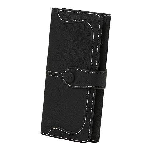 Women's Vegan Leather 17 Card Slots Card Holder Long Big Bifold Wallet - color: Black
