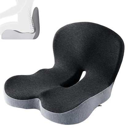 Memory Foam Office Chair Cushion, L-Shaped Integrated Seat Cushions, Chair Seat Cushion for Lower Back Tailbone Protection, Ergonomic SeatCushion with Lumbar Support (Black Gray)