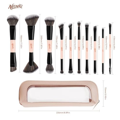10 PCS Travel Makeup Brush Set With Bag, Makeup Brushes, Double-End Multi-functional Brushes for Foundation Powder Blush Eyeliner Eyeshadows, Professional Face Brush Set（Pink） - color: Pink