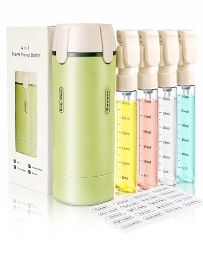 4 in 1 Travel Dispenser Bottle, TSA Approved Leak Proof Refillable Toiletry Containers for Shampoo, Conditioner, Lotion & Skincare – Easy Clean Travel Bottles for Gym, Business - color: Key Lime