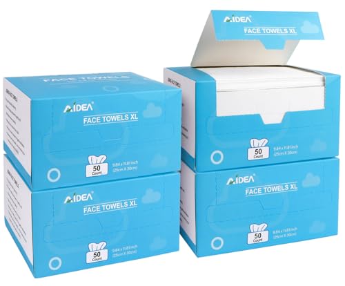 AIDEA XL Face Towels Disposable-200Ct (4 Box), Clean Facial Cloths, Facial Cleansing Wipes for Sensitive Skin, Face Towelettes for Makeup Removing, Nursing, Travel, Dry Wipes 9.84"×11.81" - style: 9.84"×11.81" (Pack of 200)