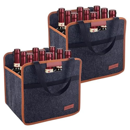 Foyego 2 Pack 9 Bottle Wine Tote Bag, Insulated Thermal Padded Wine Carrier Tote, Reusable Wine Bags for Wine Bottles Travel, Camping and Picnic, Perfect Wine Lover Gift - color: 9 Bottle-2PACK