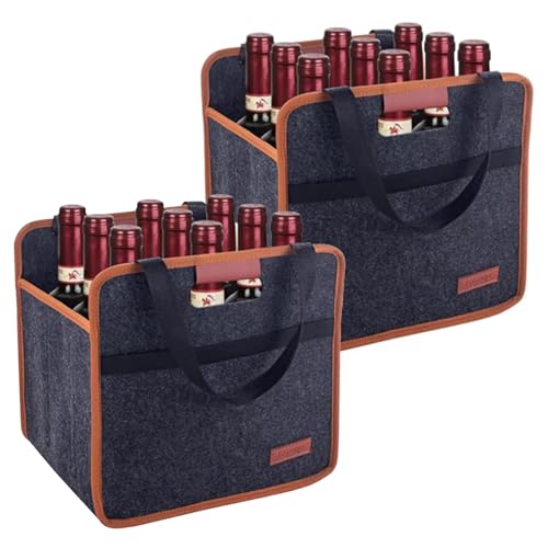 Foyego 2 Pack 9 Bottle Wine Tote Bag, Insulated Thermal Padded Wine Carrier Tote, Reusable Wine Bags for Wine Bottles Travel, Camping and Picnic, Perfect Wine Lover Gift - color: 9 Bottle-2PACK