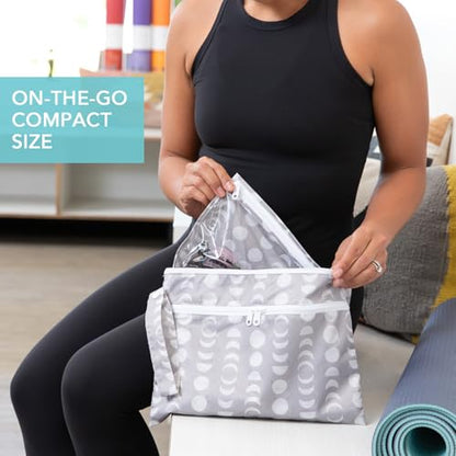 Bumkins - Waterproof Wet Bag, Wet/Dry Clutch & Clear Travel Bags - For Beach, Baby, Travel, Cloth Diapers, Pump Parts, Pool, Gym, Toiletries - Reusable & Easy to Clean - Lunar Gray - 5 Pack - color: A7 Lunar Gray 5pc
