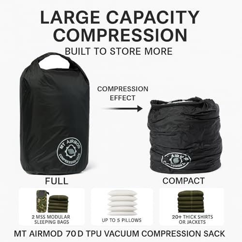 MT 70D eVac Compression Sack 38L – Ultralight Waterproof Dry Bag with Air Valve | Roll Top Floating Stuff Sack for Camping, Hiking, Boating & Travel