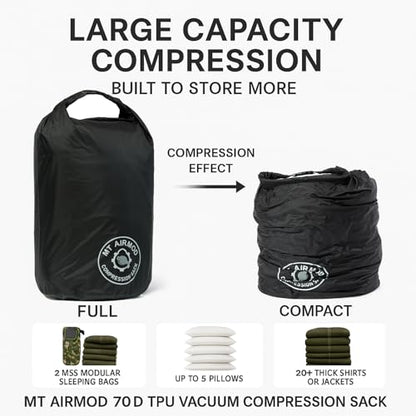 MT 70D eVac Compression Sack 38L – Ultralight Waterproof Dry Bag with Air Valve | Roll Top Floating Stuff Sack for Camping, Hiking, Boating & Travel