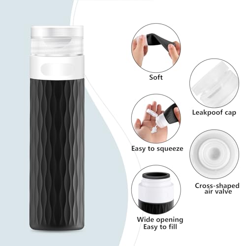 Travel Bottles for Toiletries, TSA Approved 3.4oz Travel Size Containers, BPA Free Leak Proof Silicone Traveling Bottles, Refillable Travel Essentials Kits for Shampoo Conditioner(4 Pack)-A - color: Black,Gray,MistyBlue,OliveGreen