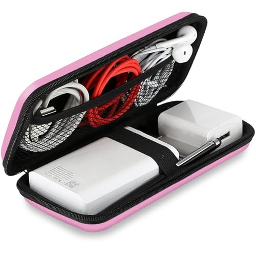 iMangoo Travel Essential Electronics Organizer Pouch Charger Case, Shockproof Dual Zipper Power Bank Cables Tech Accessories Purse, Men & Women Travel Must Have Storage Bag, 6.5x3.2x1 inch Pink - color: Pink, size: Small