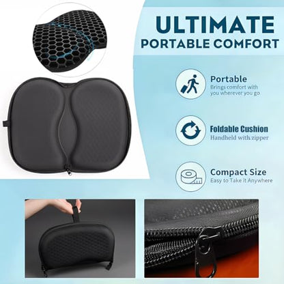 masteymoh Foldable Seat Cushion for Travel, Honeycomb Gel Cushion with Zipper & Handle, Portable Silicone Gel Seat Cushion for Cars, Honeycomb Butt Pillow 15.8 x 13.3 x 1.4 Inches (1 in Black) - color: 1 in Black