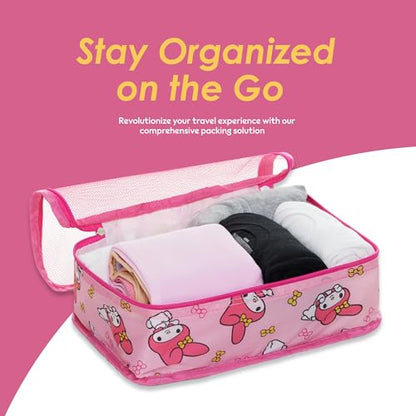 Sanrio's Hello Kitty Packing Cubes - 5 Piece Packing Cube Bags - Travel Essentials - Suitcase Luggage Organizer Set - Hello Kitty and Friends, My Melody, Kerromi, Kerropi, Badtz-Maru (My Melody) - color: Pink
