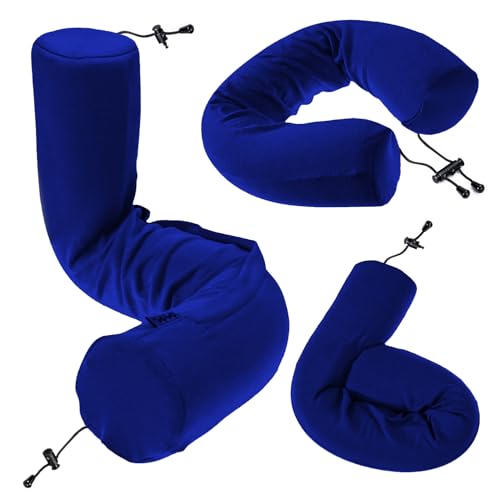 Dot&Dot Twist Memory Foam Travel Pillow for Airplanes - Travel Neck Pillow for Sleeping - Airplane Pillow for Neck Support - Adjustable, Bendable Neck Roll Pillow - color: Navy, size: Adjust (26" w/ cord)
