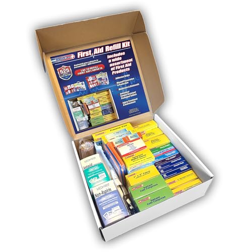 Rapid Care 3-Shelf First Aid Refill Kit - 525 Piece OSHA & ANSI Compliant Refill for First Aid Cabinets, Serves 75+ People, Color-Coded Workplace, School & Office First Aid Supplies - size: 3-Shelf Refill