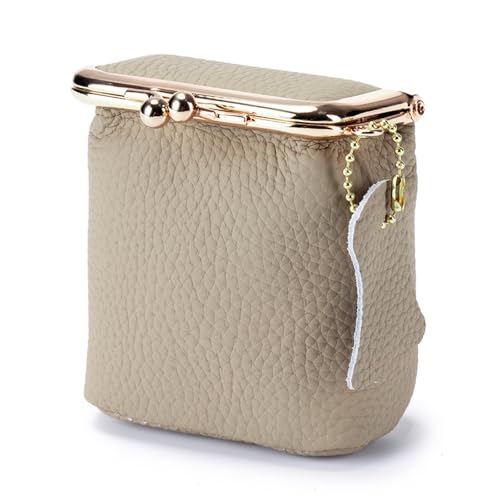 Litchi Leather Coin Purse for Women, Portable Vintage Wallet Mini Lipstick Holder Fashion Solid Color Kiss Lock Key Storage Square Pouch (Grey) - color: Grey