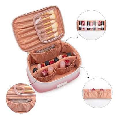Montana West X Wrangler Travel Makeup Bag 2pcs Set Large Cosmetic Bag with Makeup Brush Holder Portable Make Up Organizer Cute Toiletry Bag with Divider and Handle for Women Gradient - color: Khaki-Tan