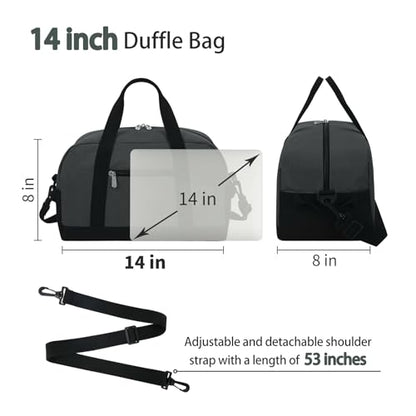 Apenze Small Gym Bag 14 inch lightweight Carry On Mini Duffel Bag for Travel Sport - Dark Grey - color: Dark Grey