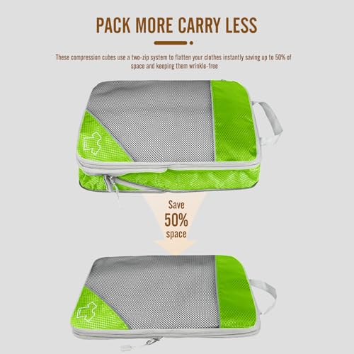 8 Set Compression Packing Cubes for Travel, Expandable Luggage Organizer with Shoe Bag & Laundry Bag - Lightweight Suitcase & Backpack Travel Essentials (Green) - color: Green