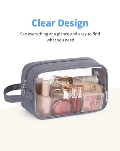 Narwey Clear Travel Toiletry Bags for Traveling Toiletries Men Women, Clear Makeup Bag Cosmetic Bag with Zipper, Make Up Pouch Organizer Bag with Handle, Skincare Beach Snack Medicine Bag, Grey - color: Clear-Grey