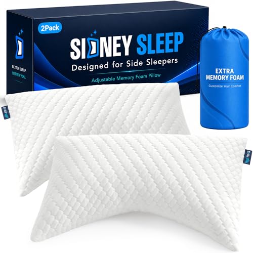 Sidney Sleep Set of 2 Queen Size Bed Pillows for Side and Back Sleepers - Adjustable Filling - Memory Foam Pillows for Neck and Shoulder Pain - Customizable Loft - Extra Foam Included (White) - color: White, size: Queen (Pack of 2)