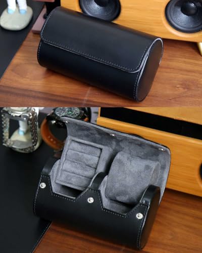 Watch Roll Travel Case, Mens Single Watch And Cufflink Box Case with Suede Lining, Portable Watch Cufflink Display Storage and Organizer to Holder Large Watch, Cufflink Travel Case For Men - color: Black 1 Slot Watch and 1 Slot Cufflink box