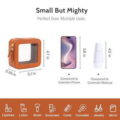 Aveniee Mini Clear Makeup Bag, Small Cosmetic Bags Travel Toiletry Pouch Organizer, TSA Approved Make up Case with Zipper, Car Bag for Essentials,Brown - color: Brown, style: Mini Chic