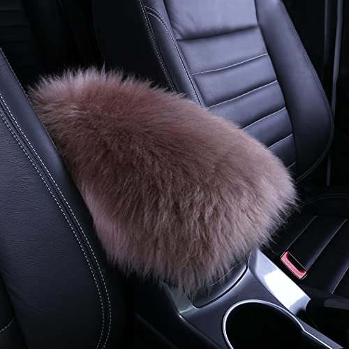 Frienda Furry Armrest Cover Auto Center Console Cover Car Soft Console Pad, Real Sheepskin Wool Soft Fluffy Auto Center Armrest Pad for Most Car Decoration Protector(Cameo Brown) - color: Cameo Brown