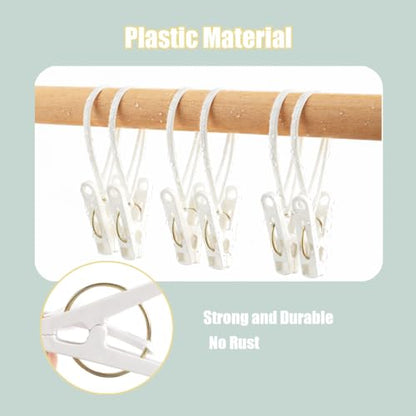 Baby Clothes Pins Pants Hangers Clip, Multi-Purpose Laundry Hooks Hanging Clips Bulk with Plastic Rope for Closet Organizer Hat Sock Bra Bathroom Wardrobe Kitchen Towel Travel Clothing Drying 60Pack