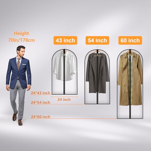 Travel Garment Suit Bag for Hanging Clothes 43", Suit bags for Closet Storage with Pockets Gusseted Garment bag for Men Suits Shirts Tuxedos Dresses Coats, Suit Cover Bags With Handles and Zipper - size: 43" 1PK
