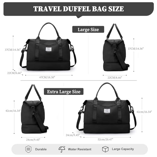 Weekender Bags for Women,Overnight Travel Duffel Bag with Shoes Compartment& Toiletry Bag,Extra Large(Black) - color: Black, size: Extra Large