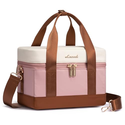 LOVEVOOK Insulated Lunch Bag for Women & Men - Cooler Lunch Tote and Lunch Box for Work and Travel, Pink - color: Pink-beige-brown, size: Large