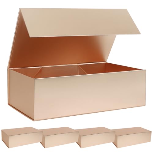 LFBOX Rose Gold Gift Box with Magnetic Lid 13.8x8.3x4.4 in, Bridesmaid Groomsman Proposal Box, Large Rectangle Storage Box 5 Pack - color: Rose Gold, size: 1 count (Pack of 5)