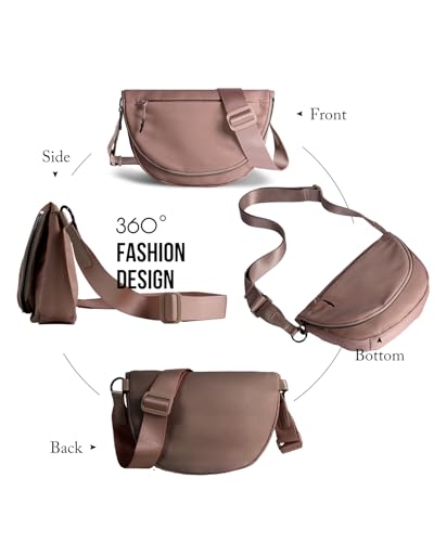 Crescent Bag for Women and Men, Fashion Medium Nylon Folding Crescent Moon Bag Single Shoulder Bag with Adjustable Strap - color: Crossbody bag-Brown
