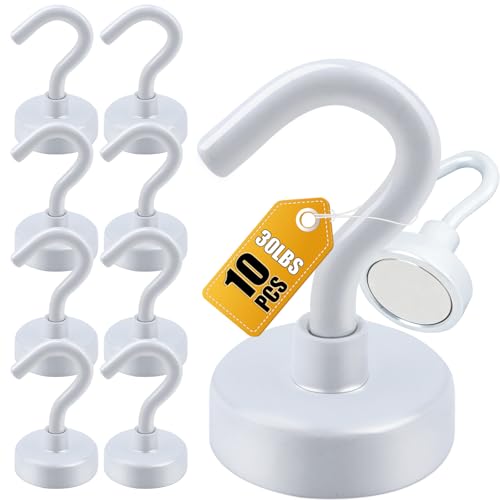DIYMAG Magnetic Hooks, 30Lbs Strong Heavy Duty Cruise Magnet S-Hook for Classroom, Fridge, Hanging, Cabins, Grill, Kitchen, Garage, Workplace and Office Etc, (10 Pack-White) - color: White, size: 0.63in