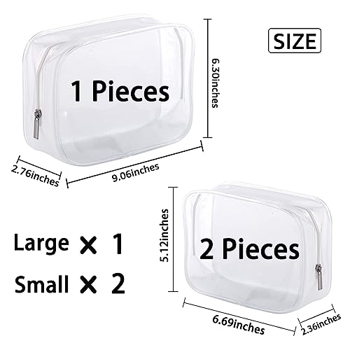 3 Pack Clear Plastic Zippered Toiletry Carry Pouch TSA Approved Toiletry Bag Portable Cosmetic Makeup Bag for Vacation, Bathroom and Organizing (White 3Pcs, Small/Large) | TSA Approved, Portable Cosmetic Makeup Bag, For Vacation, Bathroom and Organizing -