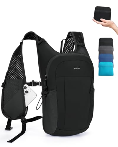 ECOHUB 15L Lightweight Packable Hiking Backpack for Travel, Small Daypack with Chest Strap & Phone Pocket, Water Resistant Foldable Backpack for Men Women - color: Black