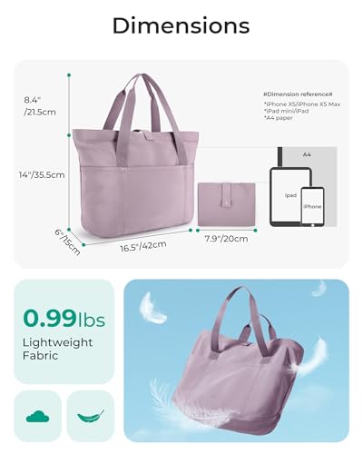 BAGSMART Tote Bag for Women, Foldable Tote Bag With Zipper Travel Shoulder Bag Handbag for Work - color: Purple