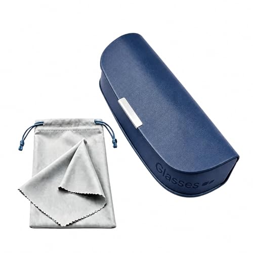 Glasses Case hard shell,3-in-1 Sunglasses Case & Eyeglass Case with Cleaning Cloth & Storage Pouch - color: Navy Blue