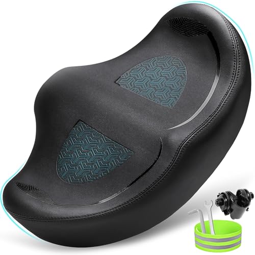 CDYWD Noseless Oversized Bike Seat for Men Women Comfort, Extra Wide Padded Bicycle Seat Cushion, Large Comfortable Bike Saddle for Peloton, Stationary Exercise Bike, Beach Cruiser, City Bike, Ebike - color: Black
