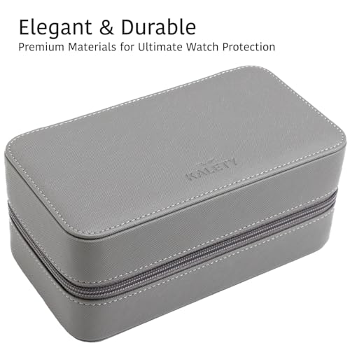 Watch Travel Case for Men | Leather Watch Case with 3 Slots | Perfect Travel Watch Organizer | Portable Watch Carrying Case - color: Grey / Turquoise