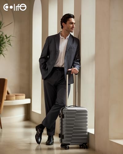 Coolife Carry On Luggage Airline Approved with Spinner Wheels, Hard Shell Suitcase TSA Lock Lightweight Travel Luggage 20-inch,Gray - color: gray, size: Small(20in)