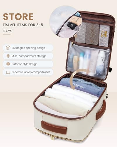 LOVEVOOK Travel Backpack For Women,40L Carry On Backpack Flight Approved,TSA Personal Item Travel Bag Fits 17 Inch Laptop,Business Weekender Overnight Daypack with Toiletry Bag and Cube,White brown - color: White With Brown, size: 17.3 Inch-40L-4Pcs