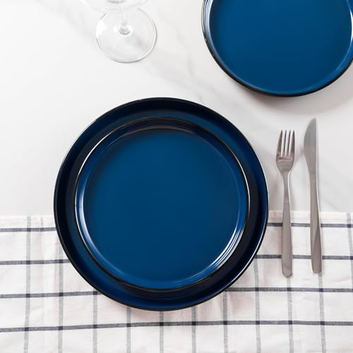 Melamine Dinnerware Sets, 12 Pcs Unbreakable Plates and Bowls Set, Outdoor Dinnerware RV and Camper Dishes Sets for 4, Kitchen Dishes Set for Entertaining, Black and Blue - color: Black and Blue