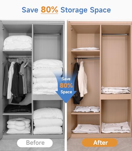 24 Pack Vacuum Storage Bags, Space Saver Vacuum Seal Bags for Clothing, Bedding, Blankets, Comforters,Travel Luggage, Vacuum Compression Bags with Hand Pump (8 Jumbo+4L+4M+4S+4 Roll-up Bags)