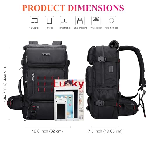WITZMAN Carry on Travel Backpack for Men Women Airline Approved Convertible Nylon Duffle Backpack Luggage Bag (B682 Black) - color: 01.black