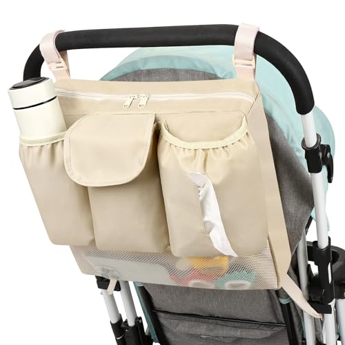 Accmor Stroller Organizer, Universal Large Capacity Stroller Bag Caddy Organizer Accessories for Uppababy, Nuna, Doona, Britax Strollers, White - color: White