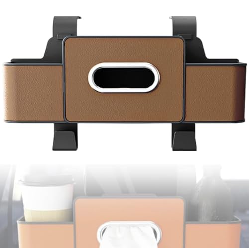 3-in-1 Multifunctional Car Backseat Organizer with Cup Holder, Tissue Box, Trash Bin & Hooks for Hold Phones, Snacks, Drinks, Handbags (Brown)