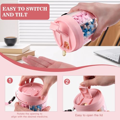 Pill Organizer,Travel Essentials Pill Container, Travel Pill Dispenser with Pink Lid，Pill Case Having 7 Large Compartments,Travel Containers for Cruise Essentials 2026 - color: Pink