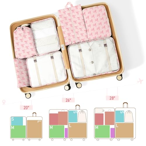 8 Set Packing Cubes for Travel Suitcase Organizer Bags Luggage Packing Cubes Set Travel Essentials Accessories Gifts for Women - color: Pink Bow