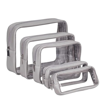 Remobia Hicol TSA Approved 5-Piece Diaper Bag Organizer Pouch Set Clear Waterproof TPU Kids Toiletry Storage Set Travel Packing Clutch Cube Bags for Baby Nursing (Light Gray) - color: Light Gray Leather